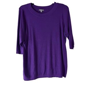 ROZ & ALI Womens 3X Purple 3/4 Sleeve Crew Neck Knit Top Pullover Sweater